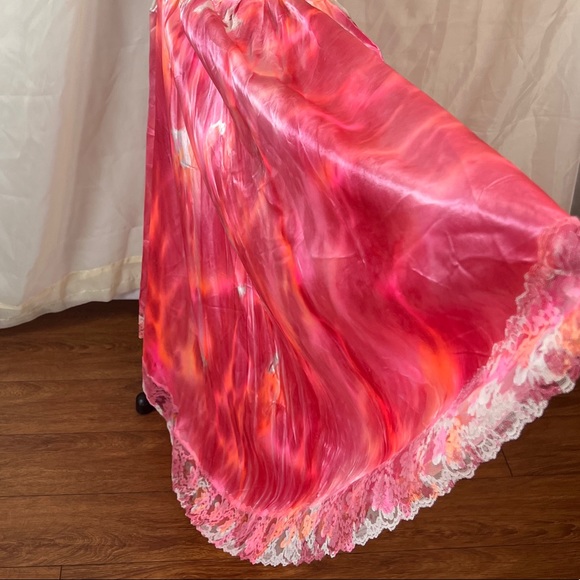 VTG Crochet Mesh Tie Dye Maxi Dress/Beach Cover Up in Pink and White - Picture 7 of 16